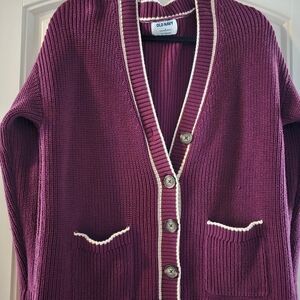 Old Navy Women's Plum Cardigan with Cream Trim